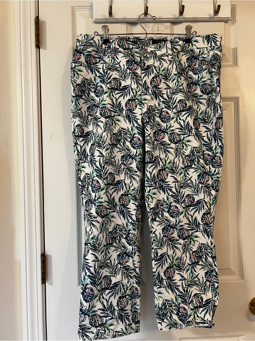 Talbots Women's pineapple & Leaf-Print crop pants in Navy, Blue and Green denim